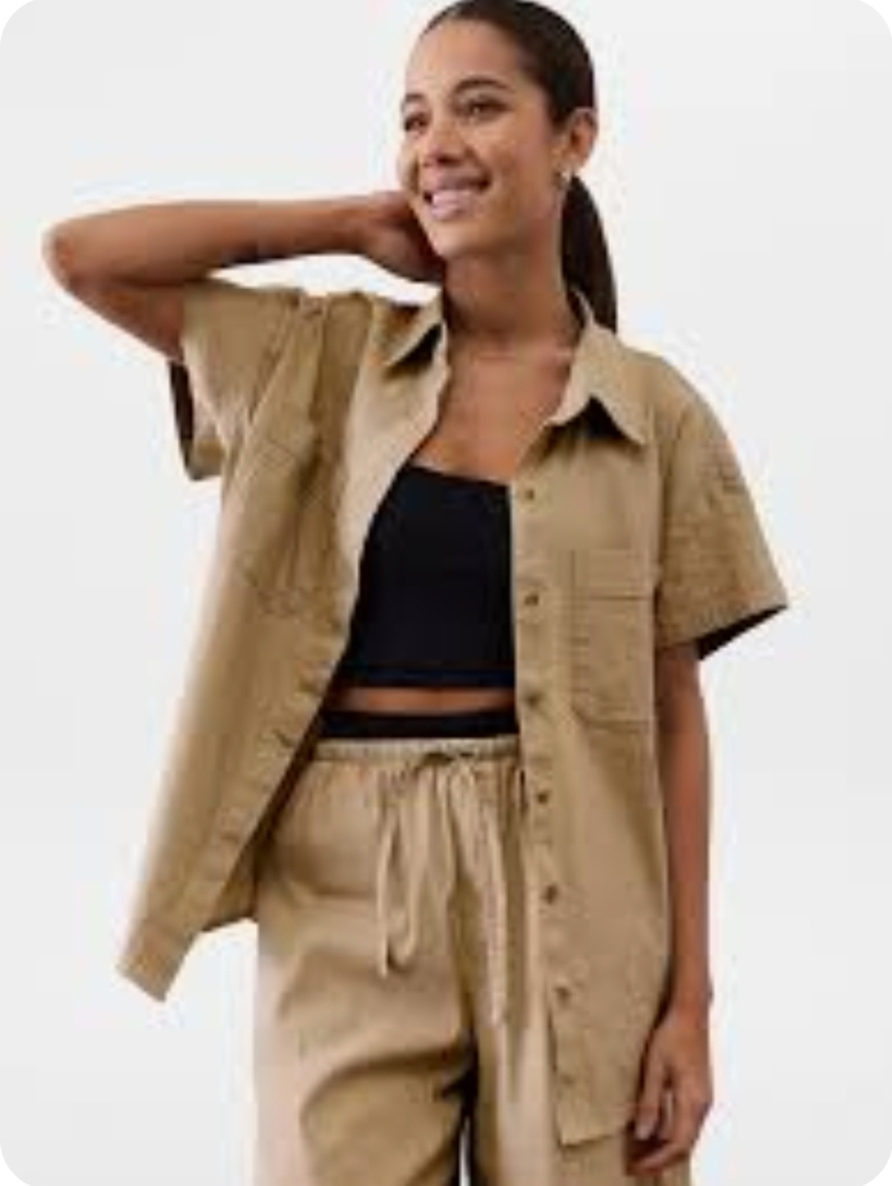 Athleta Linen Blend Paradise Oversized Short Sleeve Top, Medium